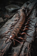 Fototapeta premium A very large bug crawling on a piece of wood. Suitable for educational materials or nature-themed projects