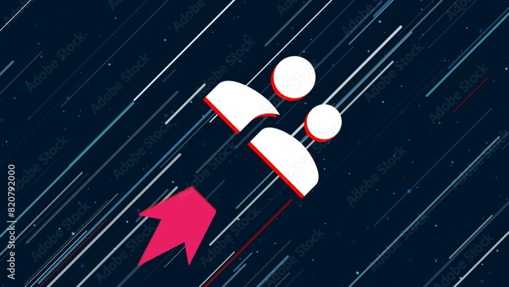 Poster group symbol flies through the universe on a jet propulsion. the symbol in the center is shaking due