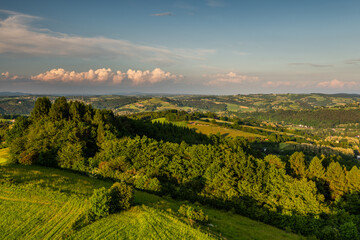 Rural picturesque landscape in Lesser Poland near Ciezkowice at sunset