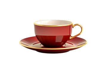 Obraz premium Scarlet Elegance: A Red Cup and Saucer Ballet on a White or Clear Surface PNG Transparent Background.