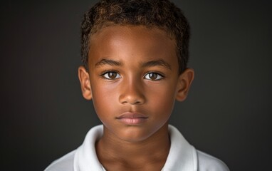 Obraz premium A young boy of Mixed Race descent dressed in a white shirt and tie