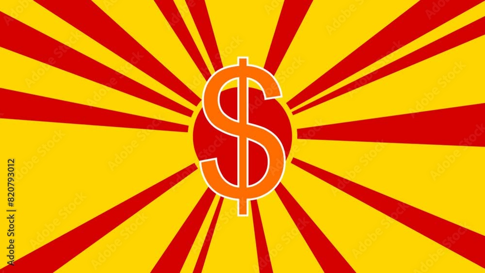 Aufkleber dollar symbol on the background of animation from moving rays of the sun. large orange symbol increa