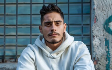 Obraz premium A Mediterranean descent man wearing a white hoodie with a goatee