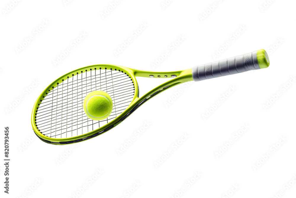 Wall mural harmony of sport: tennis racket and ball dance on a white or clear surface png transparent backgroun