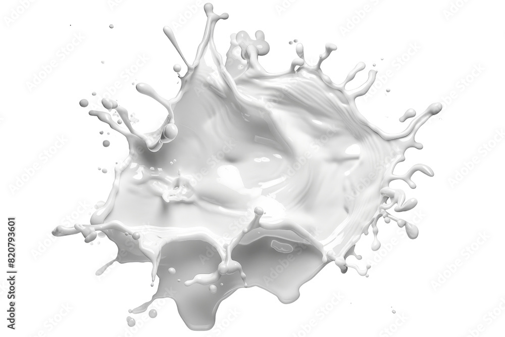 Poster close-up splash of white liquid isolated on a transparent background, creating a dynamic and artisti