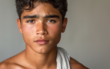 Naklejka premium Close-up view of a young Hispanic man wearing a tank top