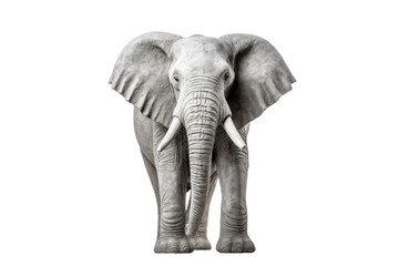 Obraz premium Majestic Elephant Posing in Ethereal Whiteness on a White or Clear Surface PNG Transparent Background.