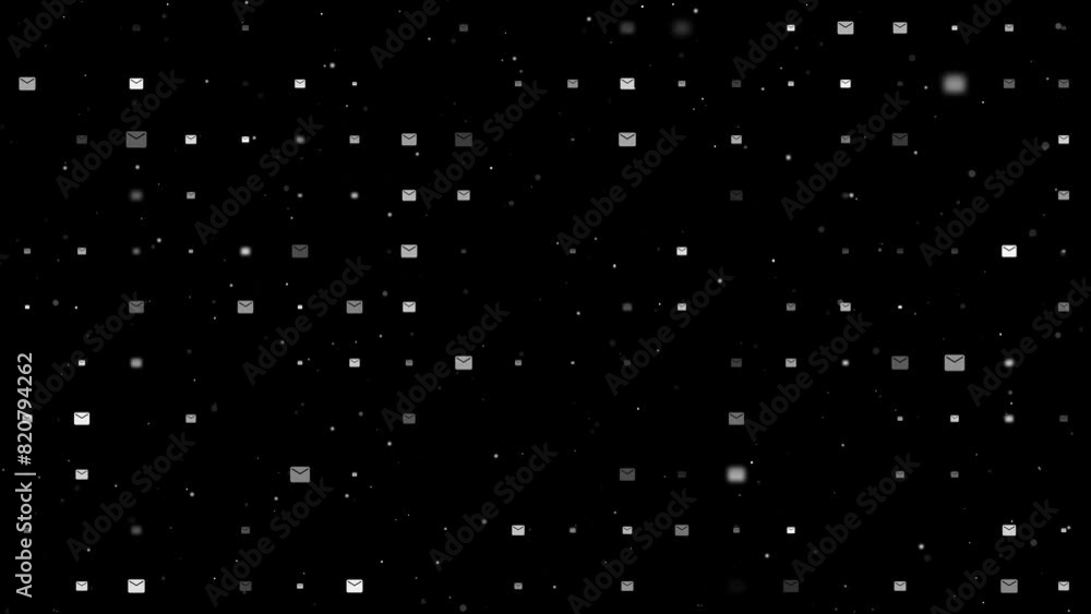 Poster template animation of evenly spaced email symbols of different sizes and opacity. animation of trans