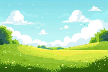 Fototapeta premium 春の日差しが降り注ぐ草原のイラスト