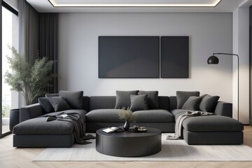 Living Room Design With Dark Grey L Shaped Sofa