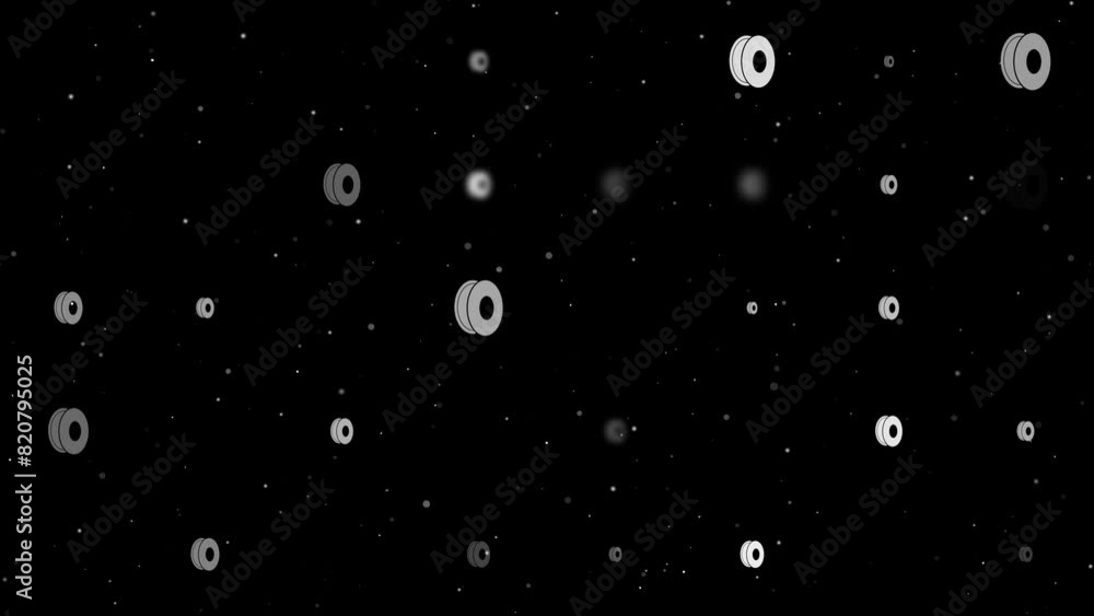 Poster template animation of evenly spaced 3d printing filament symbols of different sizes and opacity. ani