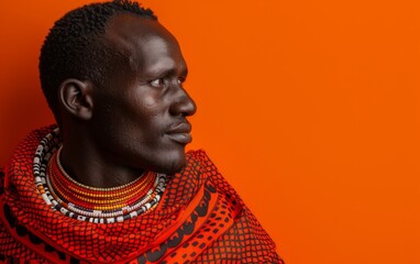 Obraz premium Young man of East African descent wearing a red and black scarf