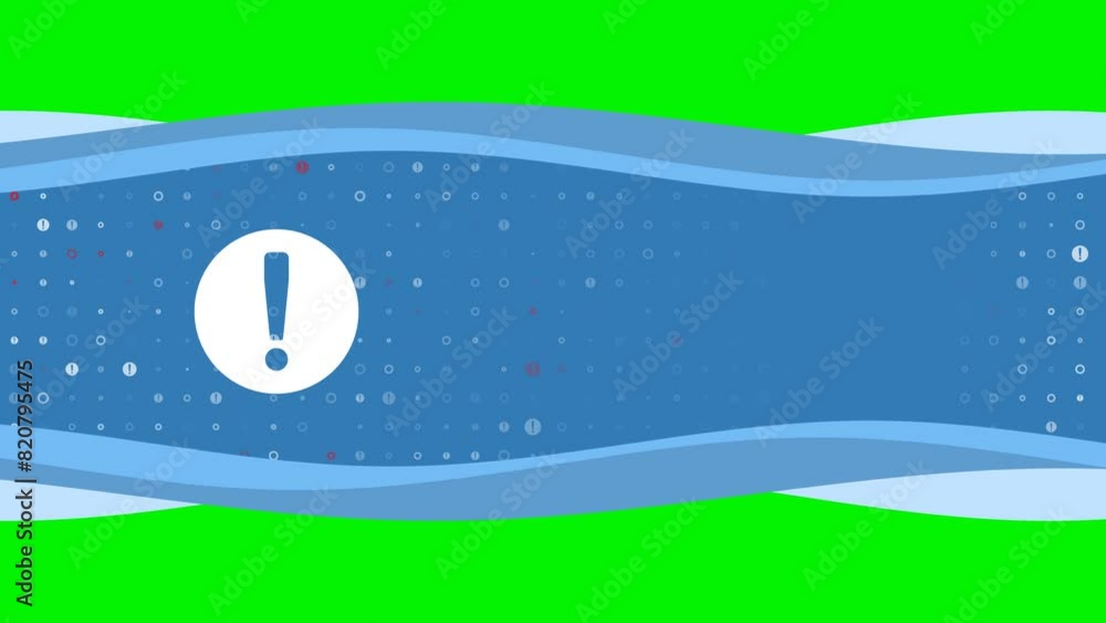 Poster animation of blue banner waves movement with white attention symbol on the left. on the background t