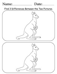 Kangaroo Puzzle. Printable Activity Page for Kids. Educational Resources for School for Kids. Kids Activity Worksheet. Find Differences Between 2 Shapes