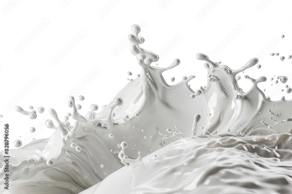 Poster high-speed photo capturing dynamic milk splash creating artistic waves and shapes in mid-air. suitab