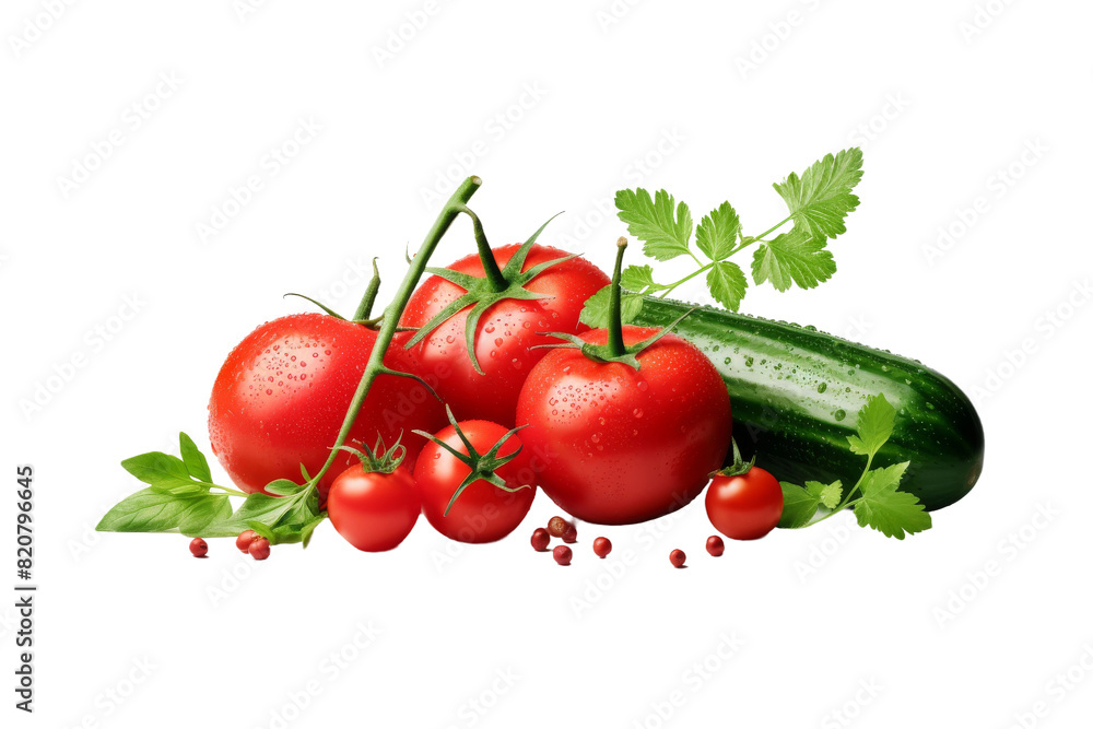 Wall mural harvest harmony: a whimsical collection of tomatoes and cucumbers on a white or clear surface png tr