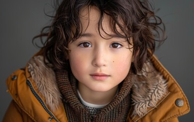 A nonbinary child of East Asian descent wearing a jacket and a scarf