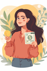Woman Holds Dollar Coin and Credit Card, Demonstrating Excellent Personal Financial Planning