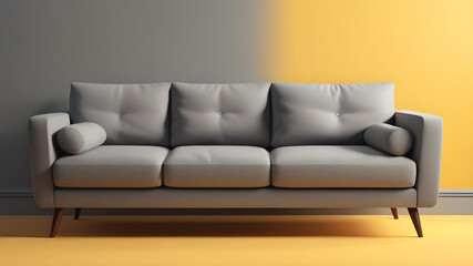 sofa and pillows in the room yellow wall 
