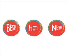 three buttons with text that spell out'best ','hot'and '