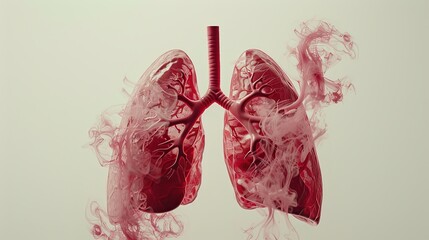 A clean high tech minimal red and white scientific scan of a pair of human lungs, in the style of a real xray
