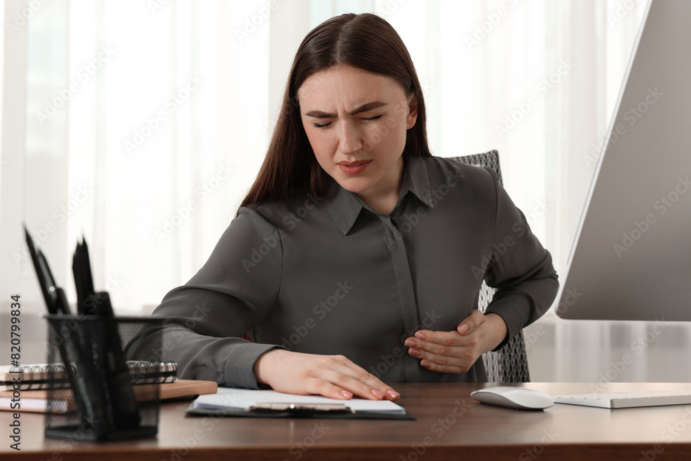 Sticker Woman having heart attack at table in office