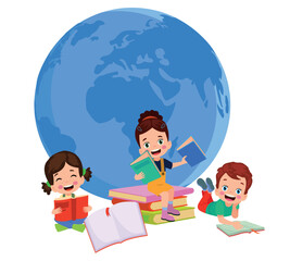 Obraz premium vector illustration of students in different postures