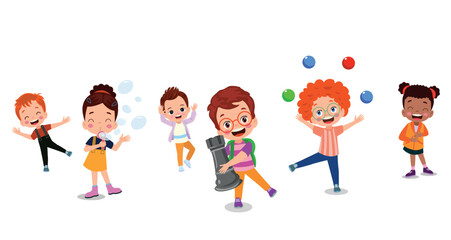 vector illustration of students in different postures