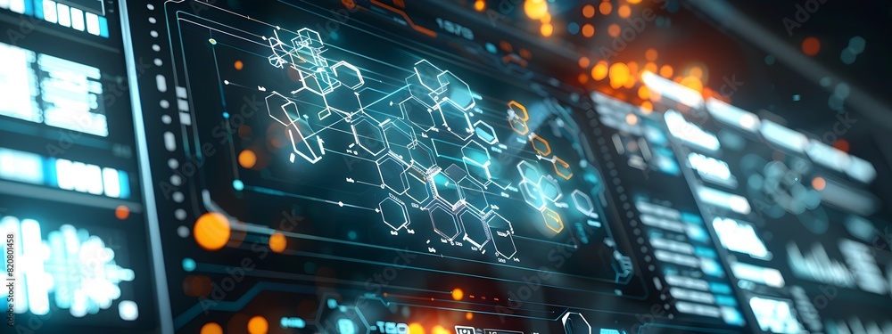 Poster hightech control panel a d rendered interface of molecular diagrams and data visualizations
