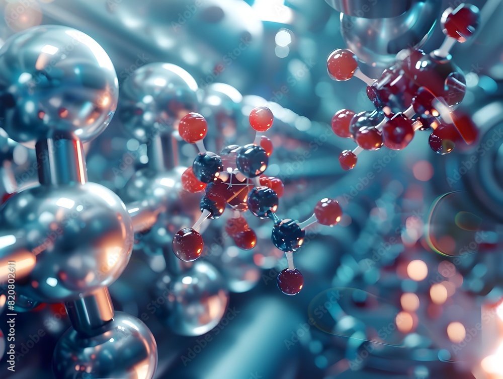 Poster molecular dynamics model in retrofuturistic industrial environment a d of undulating waves of matter