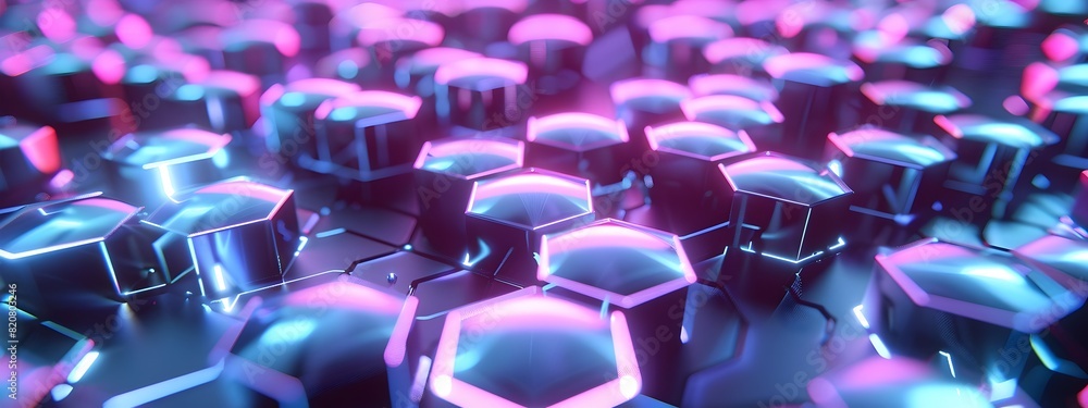 Poster futuristic molecular nanostructures a symmetrical iridescent grid pattern in d