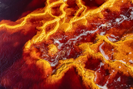 Aerial view of vibrant hues at Riotinto River