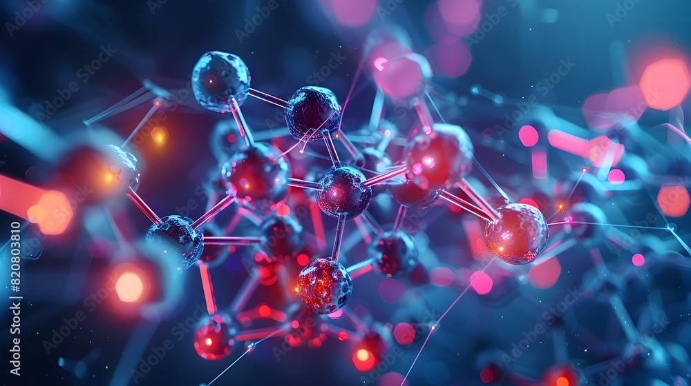 Poster dynamic molecular network a d rendering of a complex organic compounds structure