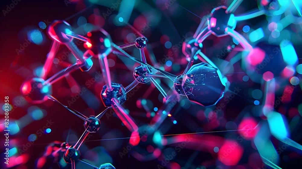 Poster dynamic molecular network a vibrant d visualization of a complex organic compounds structure