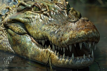 Obraz premium Close up shot of an alligator's head in the water. Suitable for wildlife or nature concepts