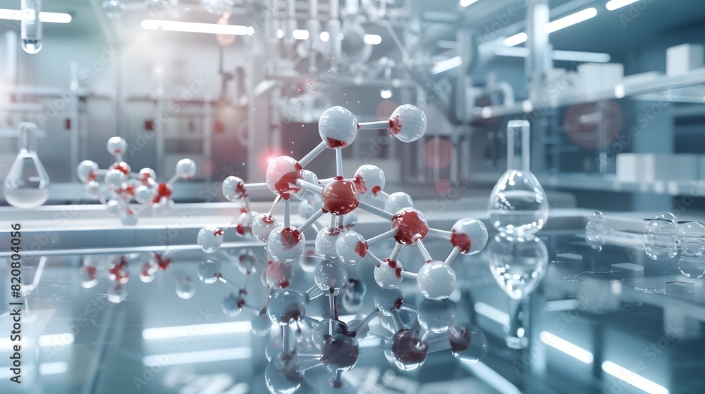 Poster dynamic molecular landscape a stylized d rendering of a complex organic compounds structure