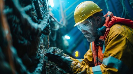 Engineer examining the integrity of underwater fiber optic cables