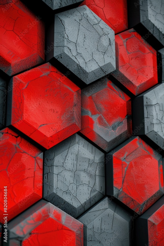 Aufkleber abstract background of red and grey hexagons, suitable for graphic design projects