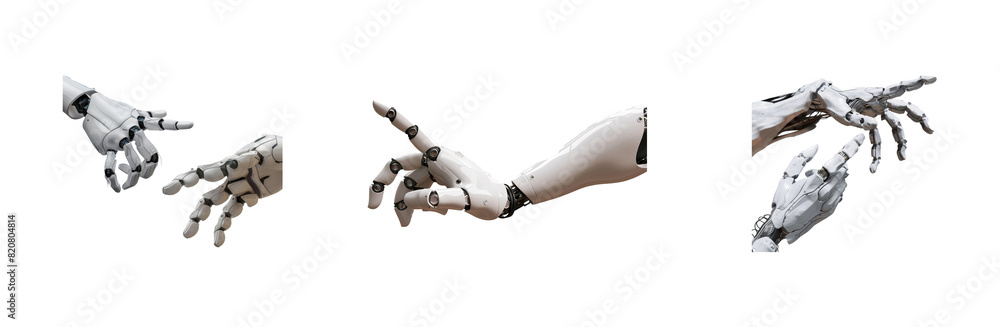 Poster Robotic Hands in Various Gestures Isolated on White Background - Futuristic Mechanical Arm Illustrations for Technology and Innovation Concepts