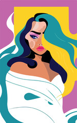 Vector of a vibrant and colorful illustration of a woman with long hair