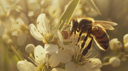 bee collecting honey on a flower 