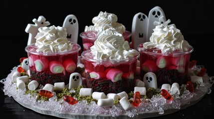 Spooky Halloween Dessert Treats with Ghostly Marshmallows and Candy