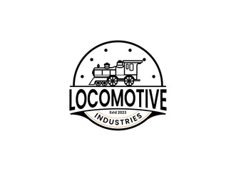 Simple vintage old locomotive train logo design template illustration.