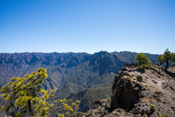 Young woman summit to Bejenado Peak in Caldera de Taburiente, La Palma, Spain