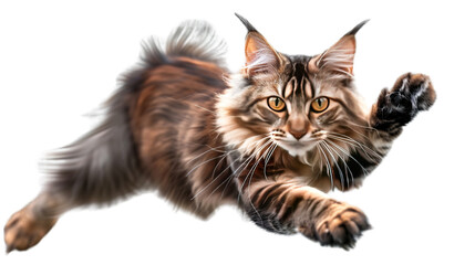 Fototapeta premium Fluffy Maine Coon cat striking a cute pose on a transparent background