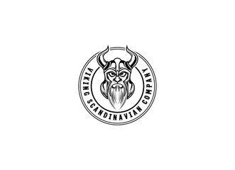 Viking head vector logo design. Vintage Retro Nordic Norse Viking Helmet