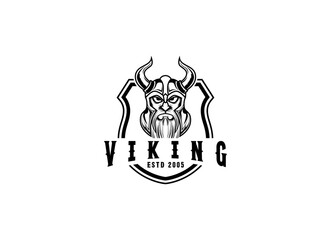 Viking head vector logo design. Vintage Retro Nordic Norse Viking Helmet