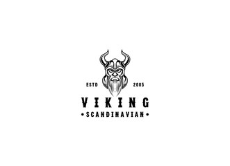 Viking head vector logo design. Vintage Retro Nordic Norse Viking Helmet