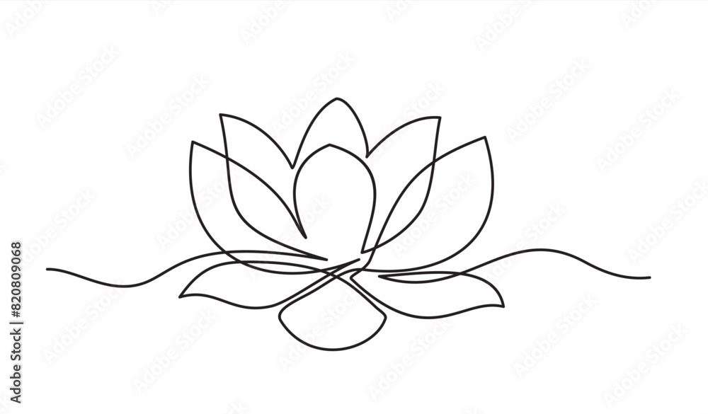 Poster continuous line drawing of lotus flower. one line drawing background. vector illustration. lotus flo