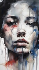 A portrait of a woman wearing a scary Halloween mask, blending horror and art with dark and evil expressions